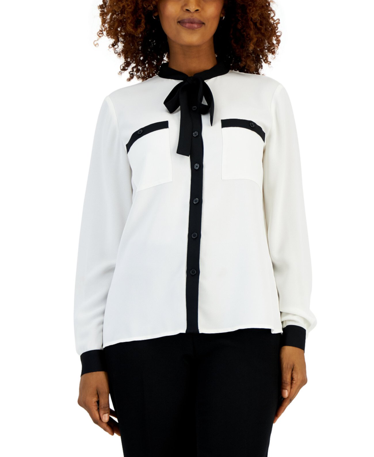 Женская блузка с контрастной отделкой, воротником и длинными рукавами Kasper