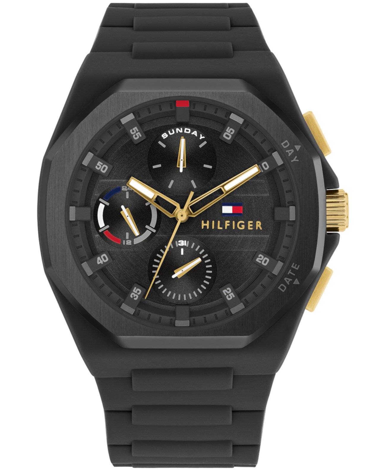 Мужские многофункциональные черные силиконовые часы 44 мм Tommy Hilfiger
