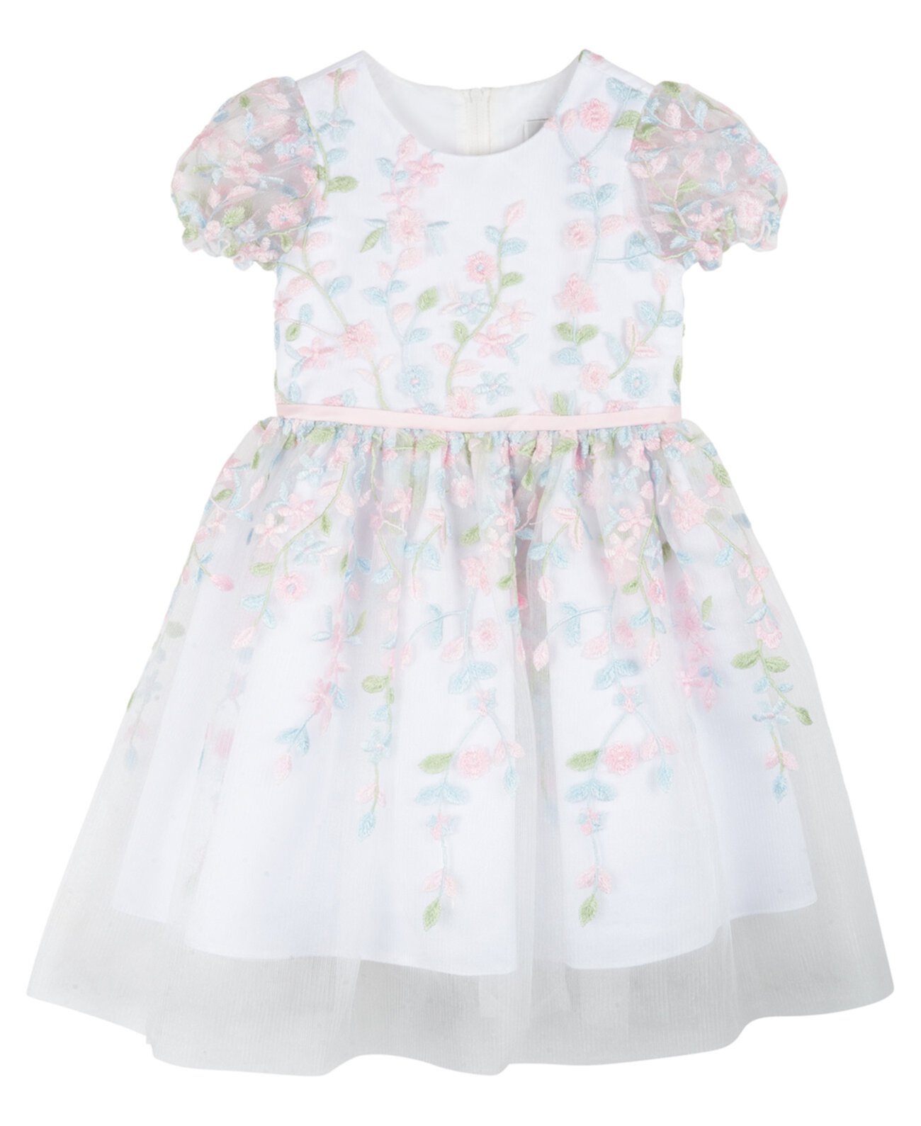 Сетчатое социальное платье с пышными рукавами и цветочной вышивкой для маленьких девочек Rare Editions