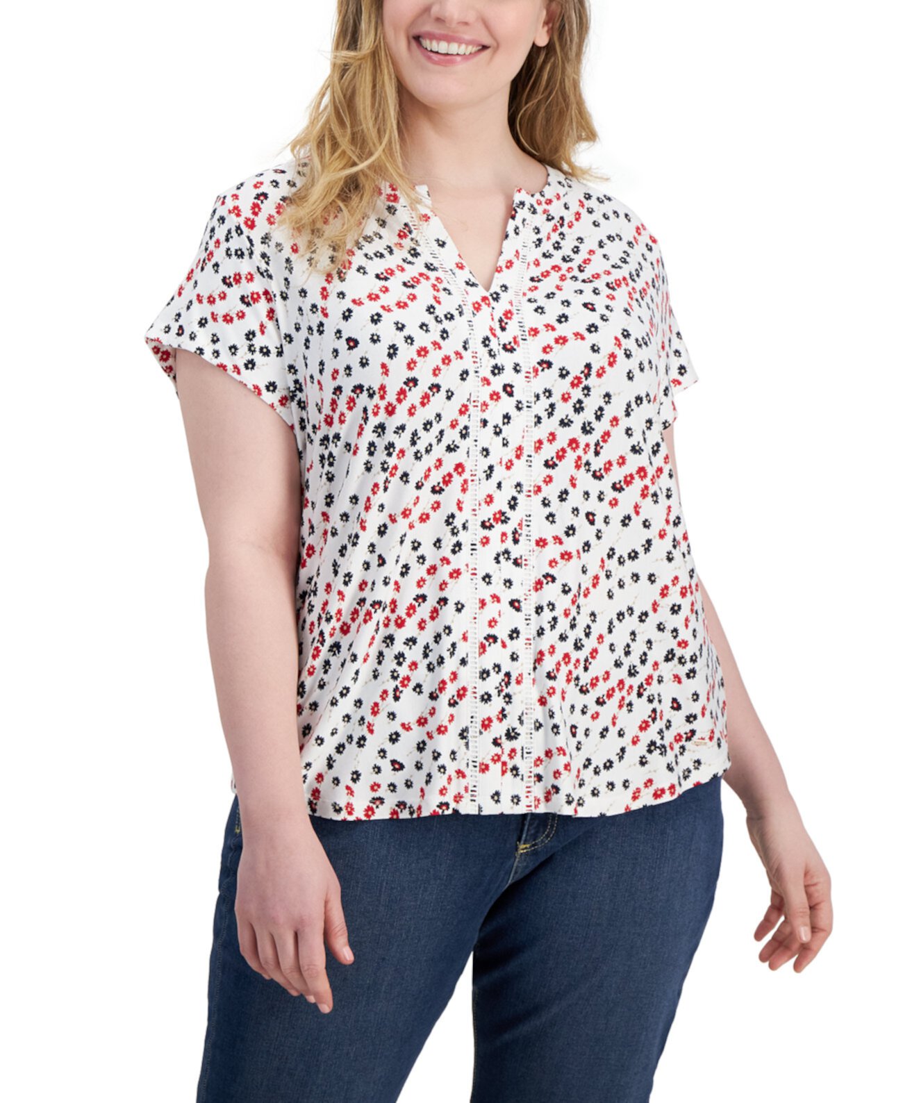 Plus Size Ditsy Floral Cap-Sleeve Top Tommy Hilfiger