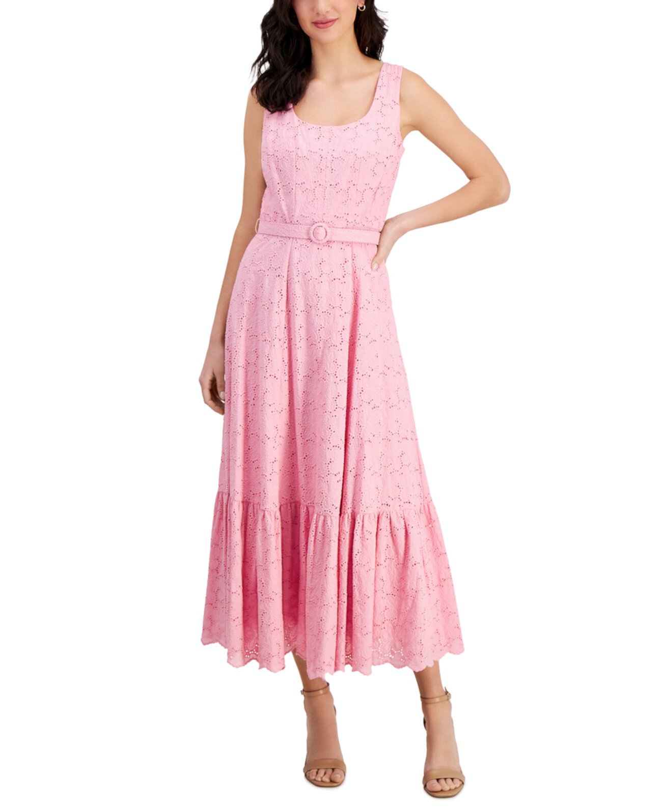 Женское платье с вырезом лодочкой, поясом и вышивкой, люверсами Taylor