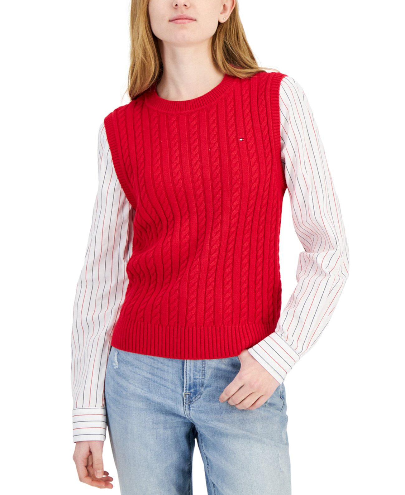 Женский полосатый многослойный свитер-жилет Tommy Hilfiger