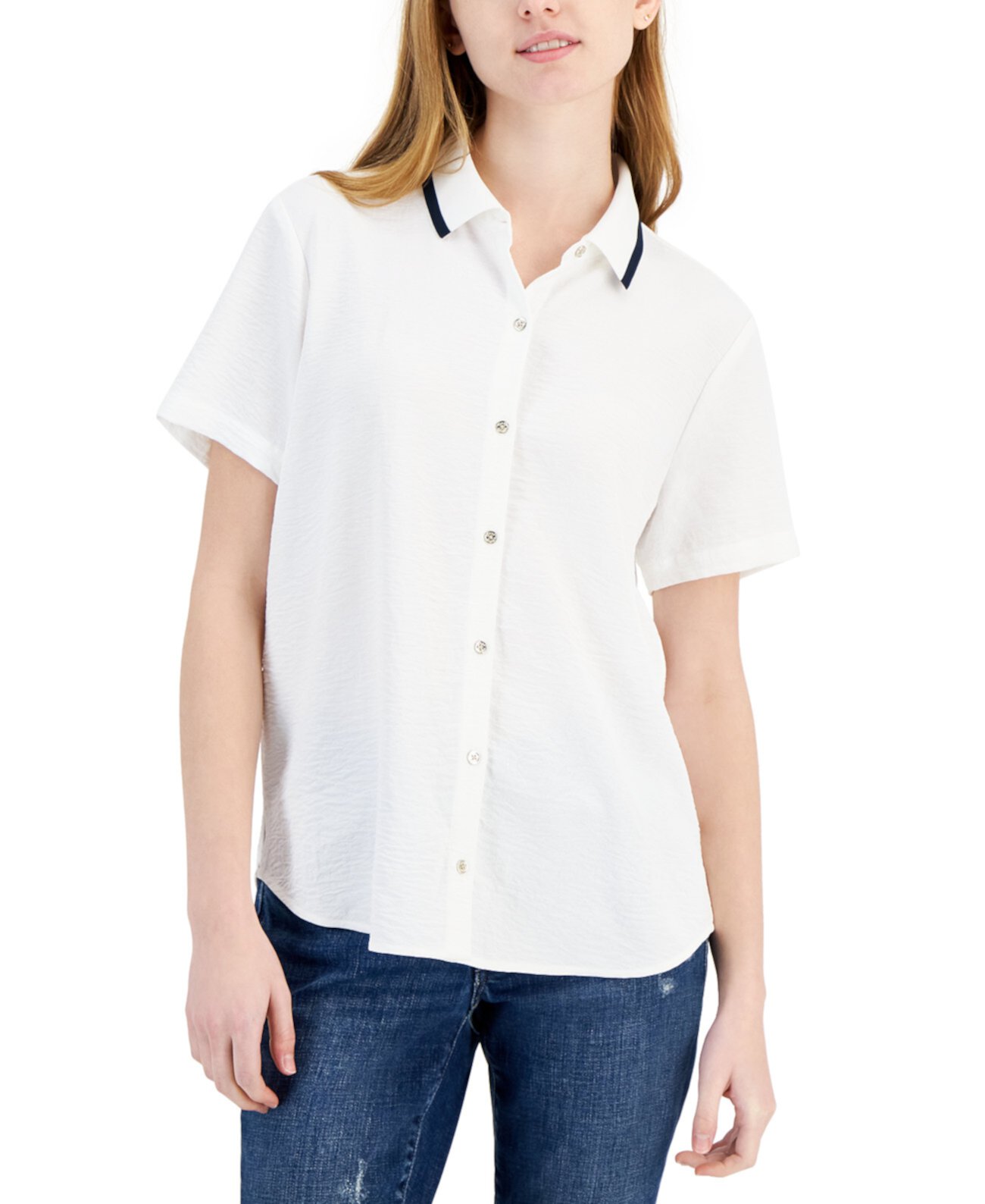 Женская рубашка с короткими рукавами и воротником в рубчик Tommy Hilfiger