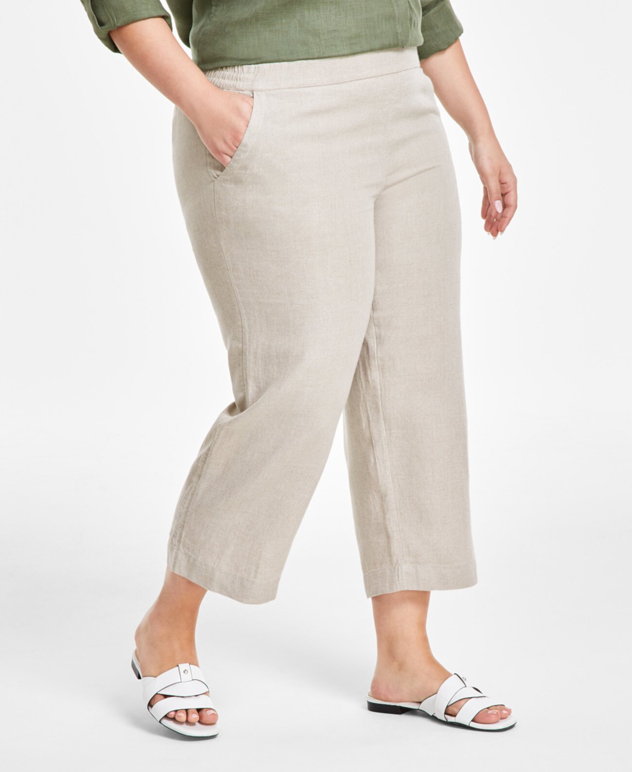 Укороченные брюки больших размеров из 100% льна, созданные для Macy's Charter Club