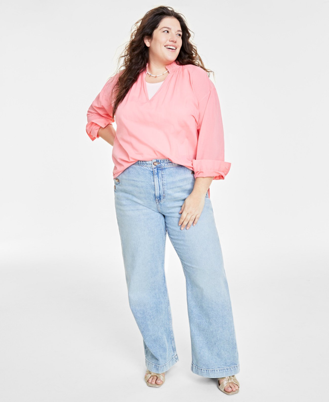 Женская Блузка On 34th Trendy Plus Size Long-Sleeve Split-Neck Top On 34th