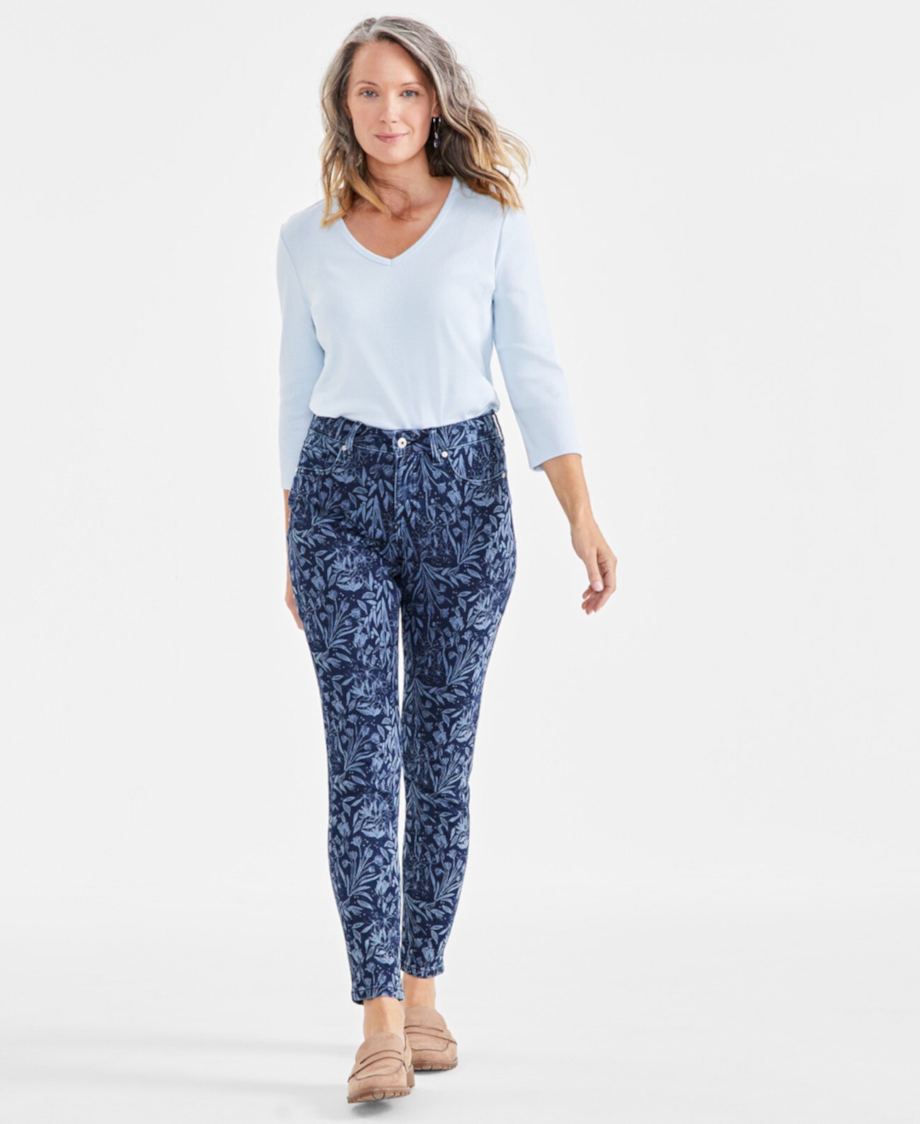 Women's Floral-Print Curvy Skinny Jeans, Exclusively at Macy's Style & Co