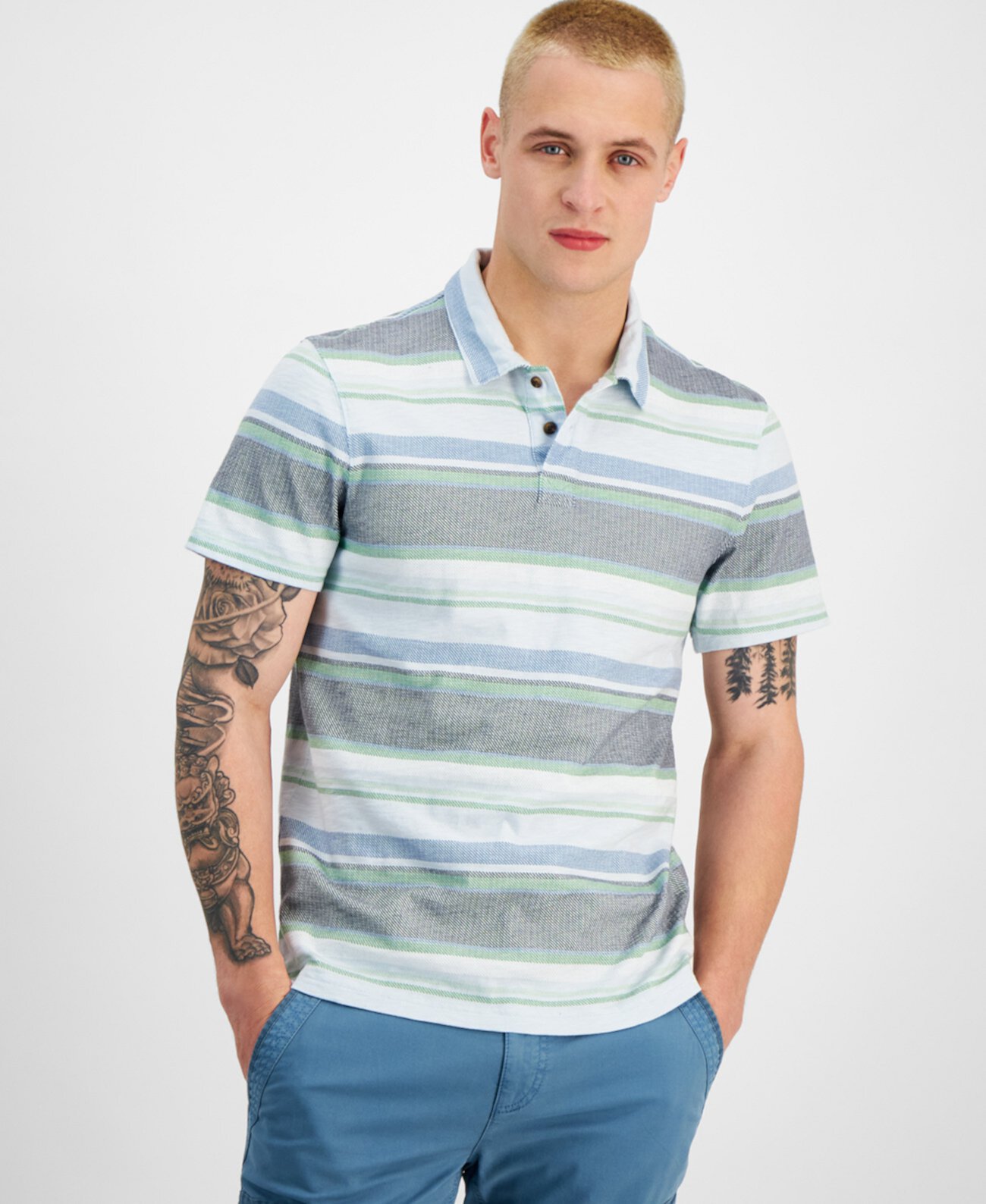 Мужская рубашка-поло с коротким рукавом в полоску Baja, созданная для Macy's Sun & Stone