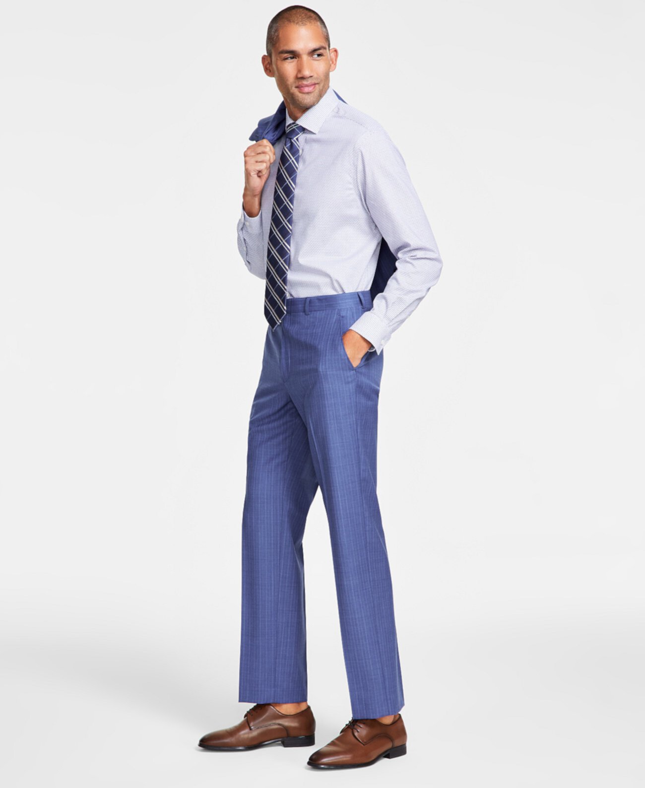 Мужские эластичные шерстяные костюмные брюки классического кроя в тонкую полоску Michael Kors