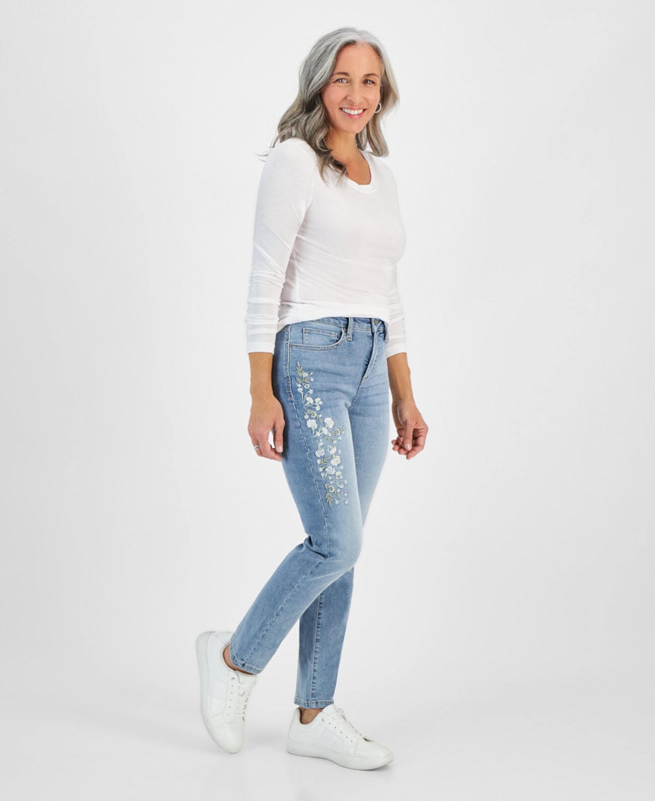 Натуральные прямые джинсы с высокой посадкой Petite, созданные для Macy's Style & Co