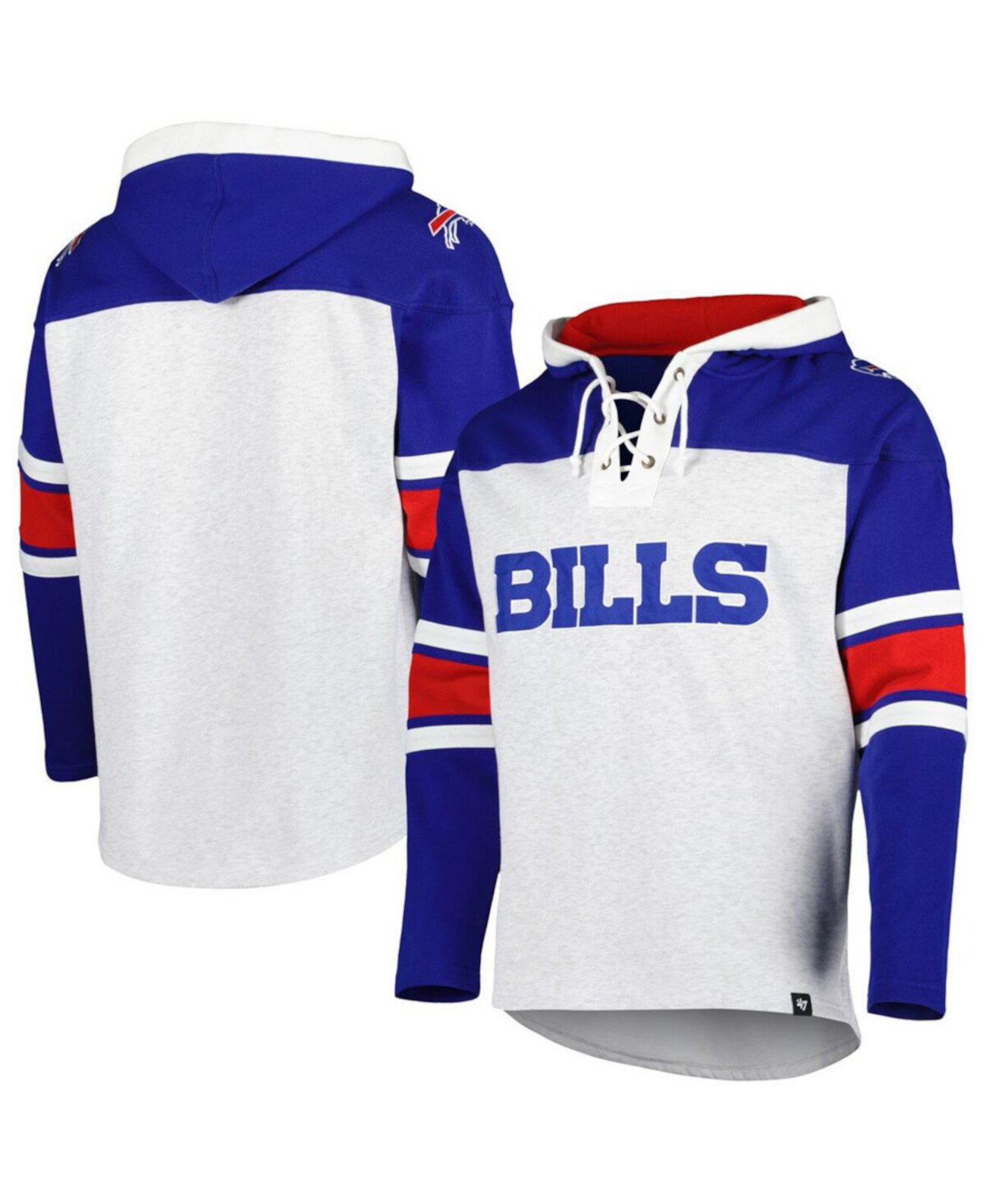 Мужской Пуловер '47 Brand Buffalo Bills Heather Gray Gridiron Lace-Up '47 Brand