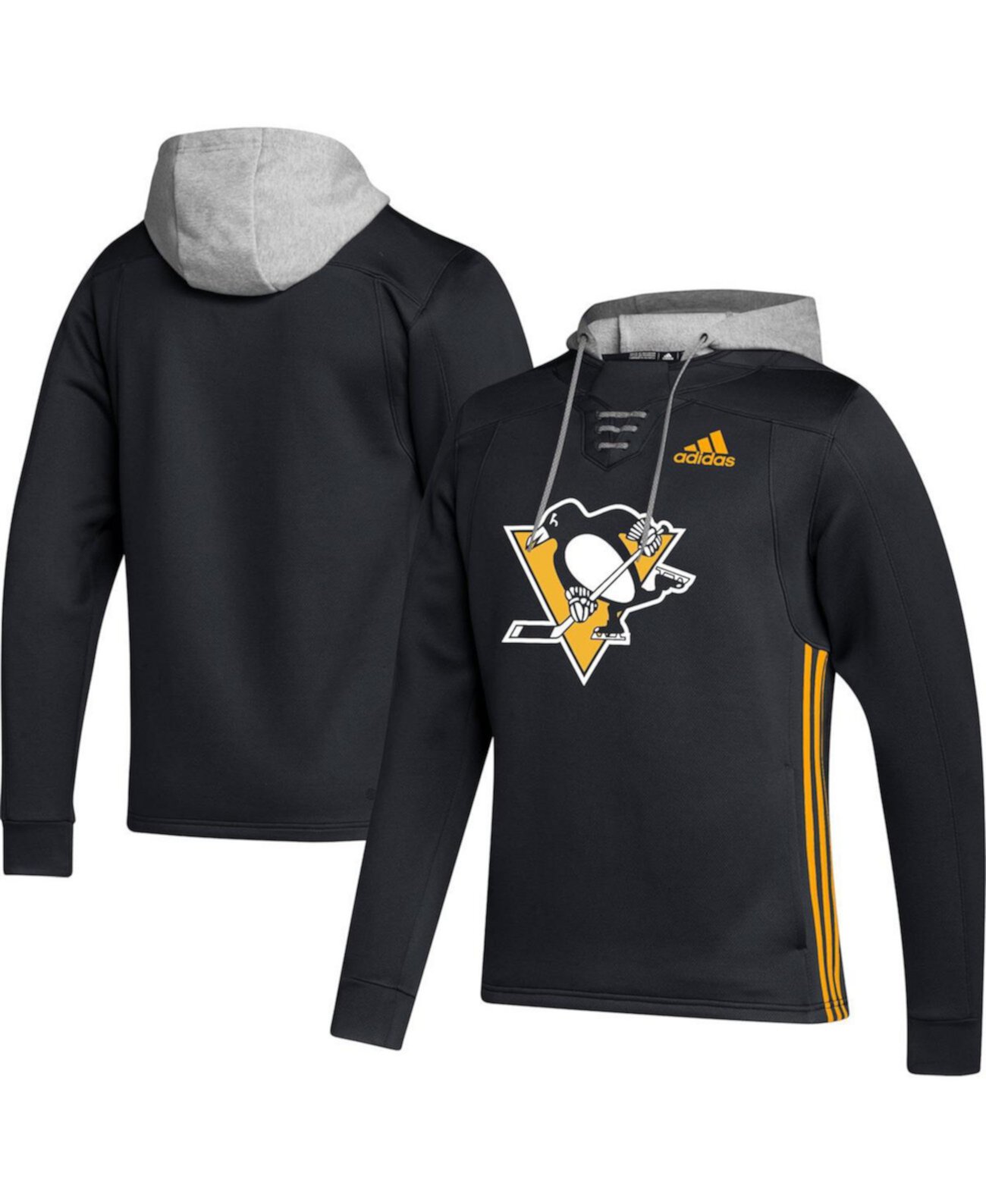 Мужской черный пуловер с капюшоном Pittsburgh Penguins Skate Lace Team Adidas