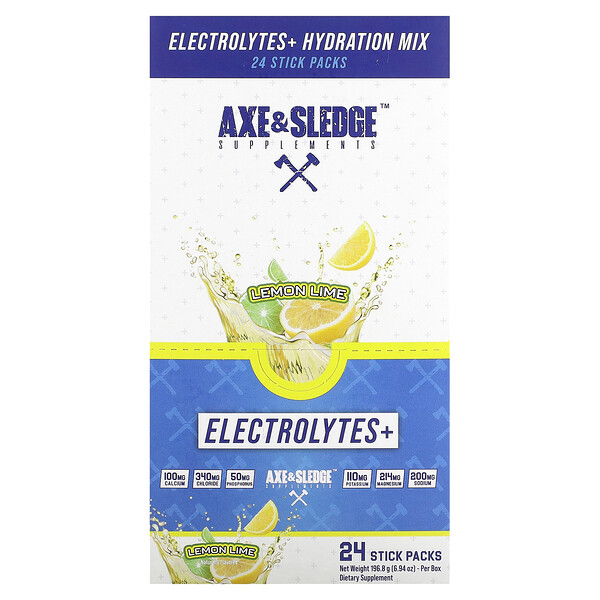Electrolytes+, Лимонно-лаймовый, 24 упаковки в стиках, по 0,29 унции (8,2 г) каждый Axe & Sledge Supplements
