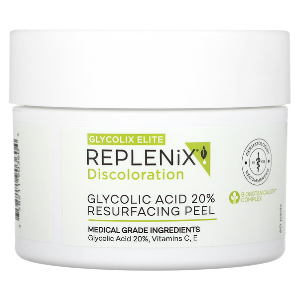 Discoloration, Glycolix Elite, обновляющий пилинг с гликолевой кислотой 20%, 60 подушечек Replenix