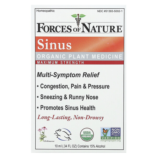 Sinus, Органическое растительное лекарственное средство, максимальная сила, 0,34 жидких унции (10 мл) Forces of Nature