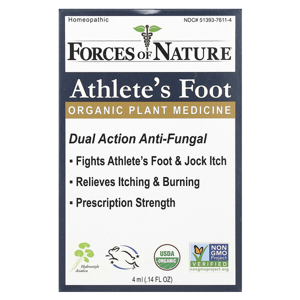 Athlete's Foot, органическое растительное лекарственное средство, 0,14 жидких унций (4 мл) Forces of Nature