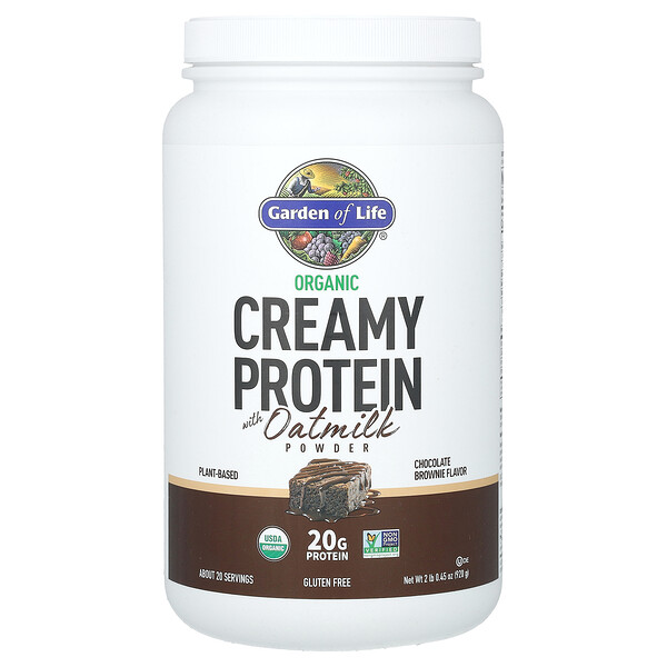 Органический сливочный протеин с порошком овсяного молока, шоколадное пирожное, 2 фунта 0,45 унции (920 г) Garden of Life
