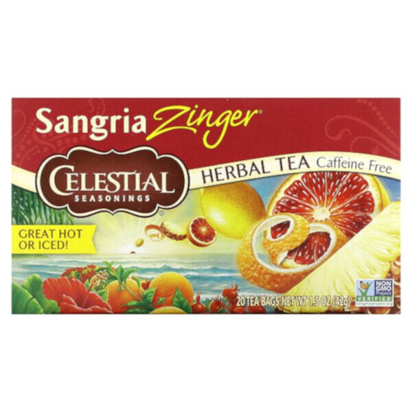 Herbal Tea, Sangria Zinger, Caffeine Free, 20 Tea Bags 1.5 oz (42 g) Celestial Seasonings