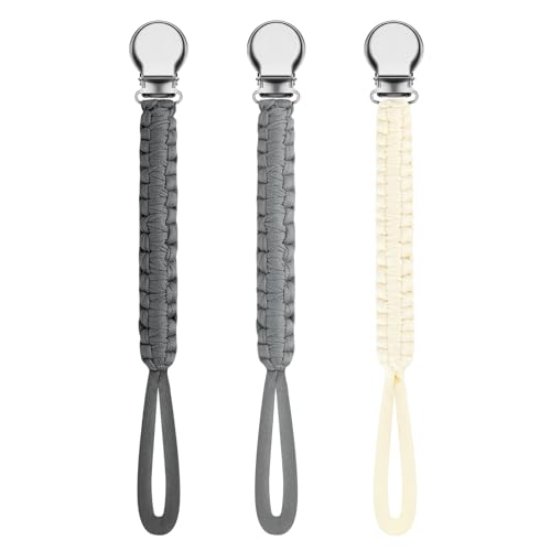 Pacifier Clip Holder LcyKohn Braided Pacifier Clips 2 Pack Unisex Pacifier Strap for Baby Boys and Girls Shower Birthday Chrismas Gifts (Sky, Grey) LcyKohn