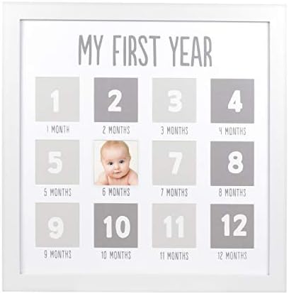 Pearhead My First Year Photo Moments, Baby's First Twelve Months Photo Collage and Gender Neutral Keepsake, Ideal for Baby Shower, New Mom Gift and Nursery Decor, 13 Photo Inserts, White Pearhead