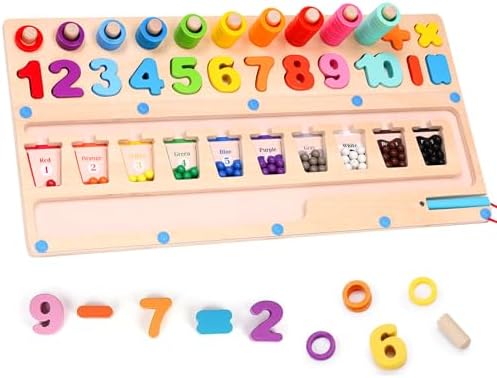 summidate Магнитный лабиринт по цветам и цифрам, обучающая сортировка по числам 4 в 1, деревянная магнитная доска для малышей, игрушки Монтессори для развития мелкой моторики для мальчиков и девочек от 3 лет, рождественский подарок Summidate