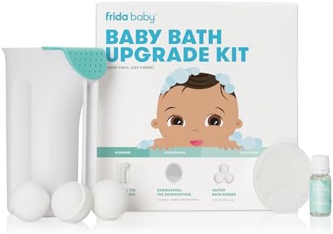 Комплект для обновления детской ванночки Frida Baby | Все необходимое для купания младенцев и малышей, ополаскиватель, силиконовая щетка для детской ванночки, бомбочки для ванны, капли паров эфирного масла Frida Baby