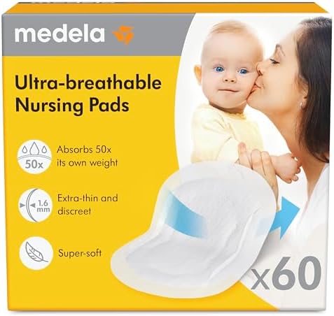 Сверхдышащая прокладка для кормления Medela | 60 шт., хорошо впитывают влагу, дышащие и незаметные для комфортного ношения. Medela