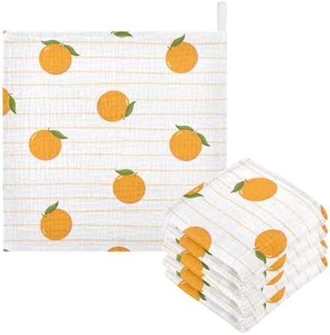 Детские мочалки Burbuja Cute Fruit Orange — муслиновое хлопковое мягкое впитывающее детское полотенце для чувствительной кожи новорожденных — предмет первой необходимости для ребенка, 12x12 дюймов, 5 шт. Burbuja
