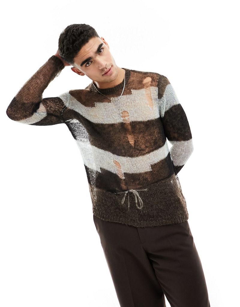 Черный вязаный свитер с полосками из прозрачной сетки и полосками ASOS DESIGN ASOS DESIGN