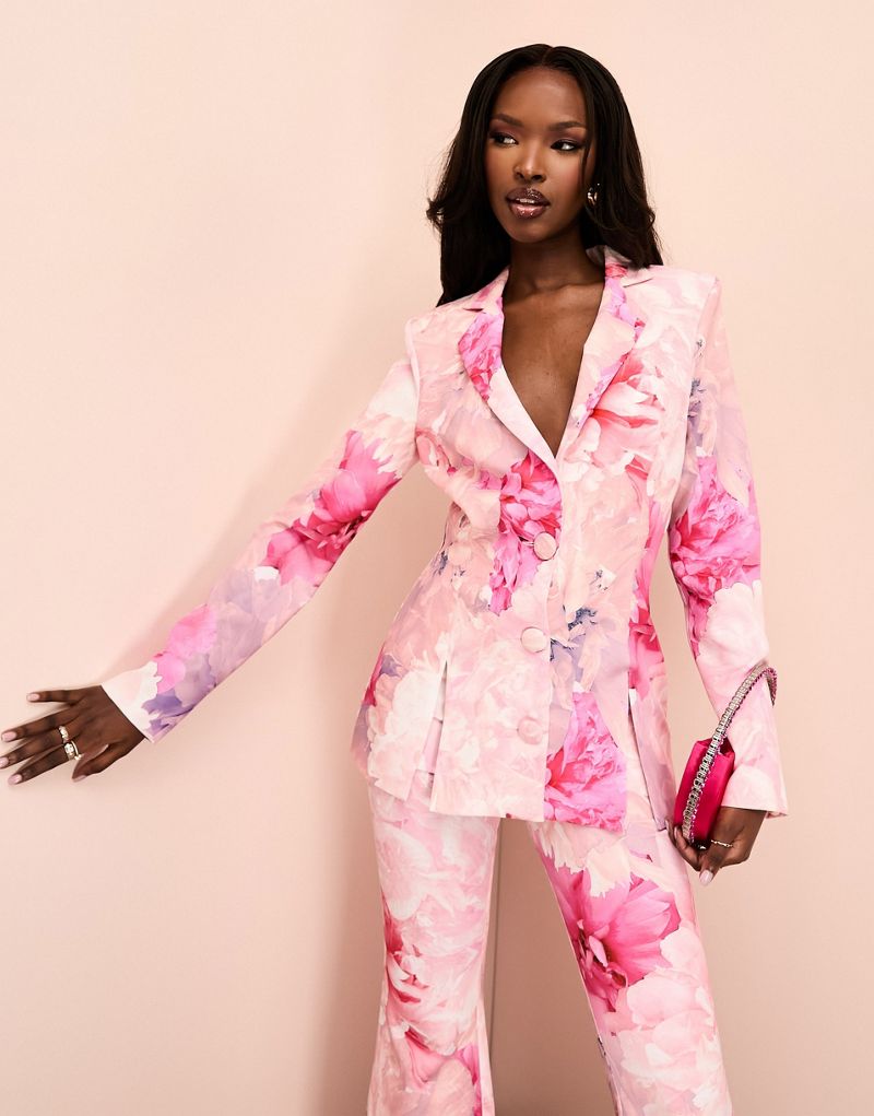 Розовый костюмный пиджак с цветочным принтом ASOS LUXE — часть комплекта ASOS Luxe