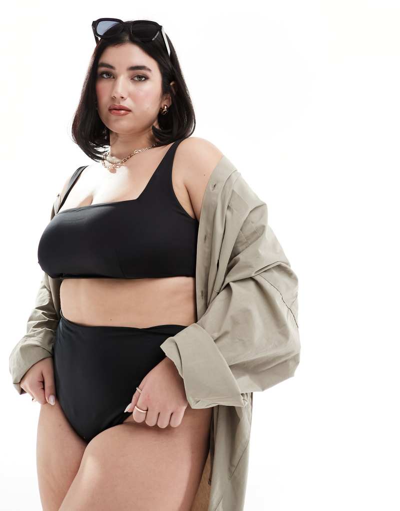 Бикини ASOS DESIGN Curve Maya черного цвета с высокой посадкой и разрезами Asos Design