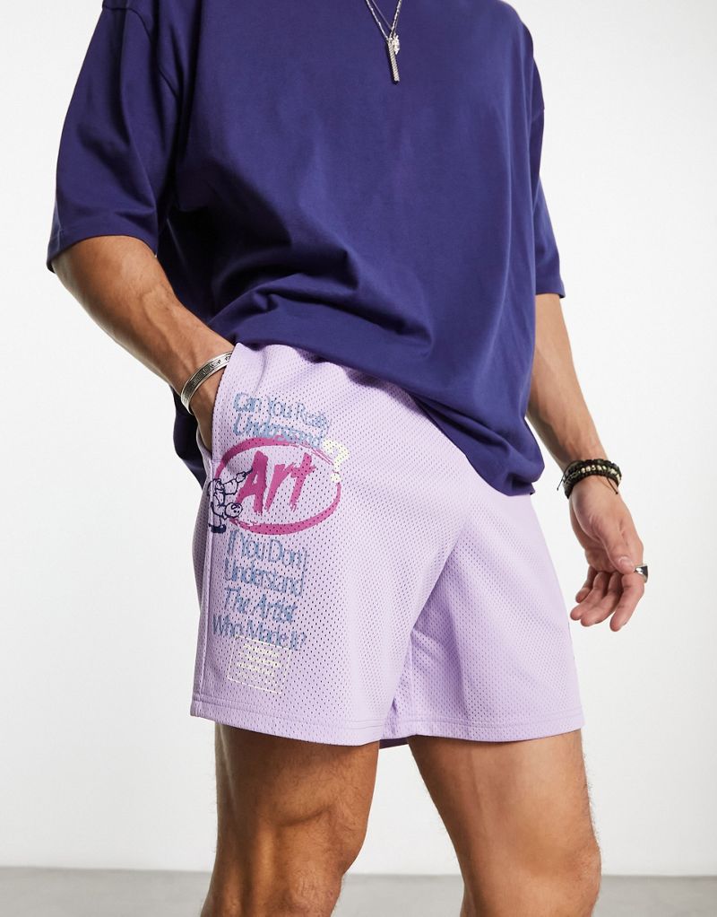 Фиолетовые шорты в сетку для пикника Coney Island с принтами для поступления в художественную школу — часть комплекта CONEY ISLAND PICNIC