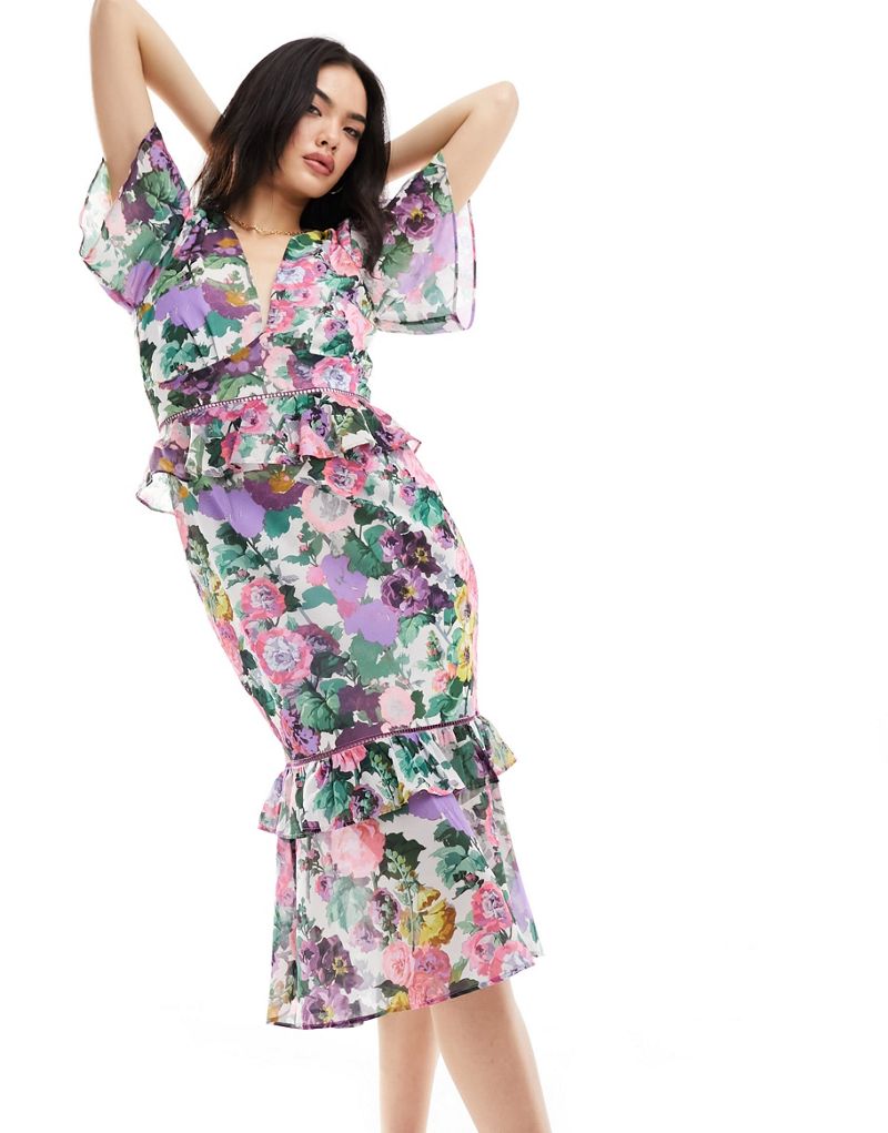 Разноцветное платье миди с оборками на подоле Hope & Ivy Hope & Ivy