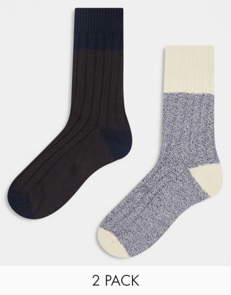 Набор из двух разноцветных массивных носков в рубчик Jack & Jones Jack & Jones