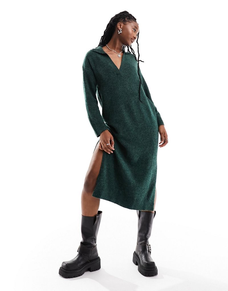 Темно-зеленое вязаное платье-свитер-поло макси JJXX JJXX