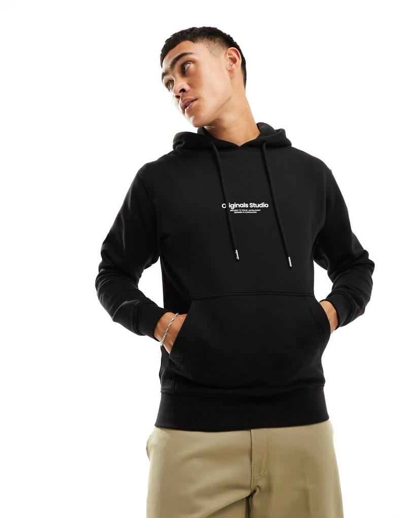 Мужское Худи Jack & Jones Oversized с логотипом Originals в черном Jack & Jones