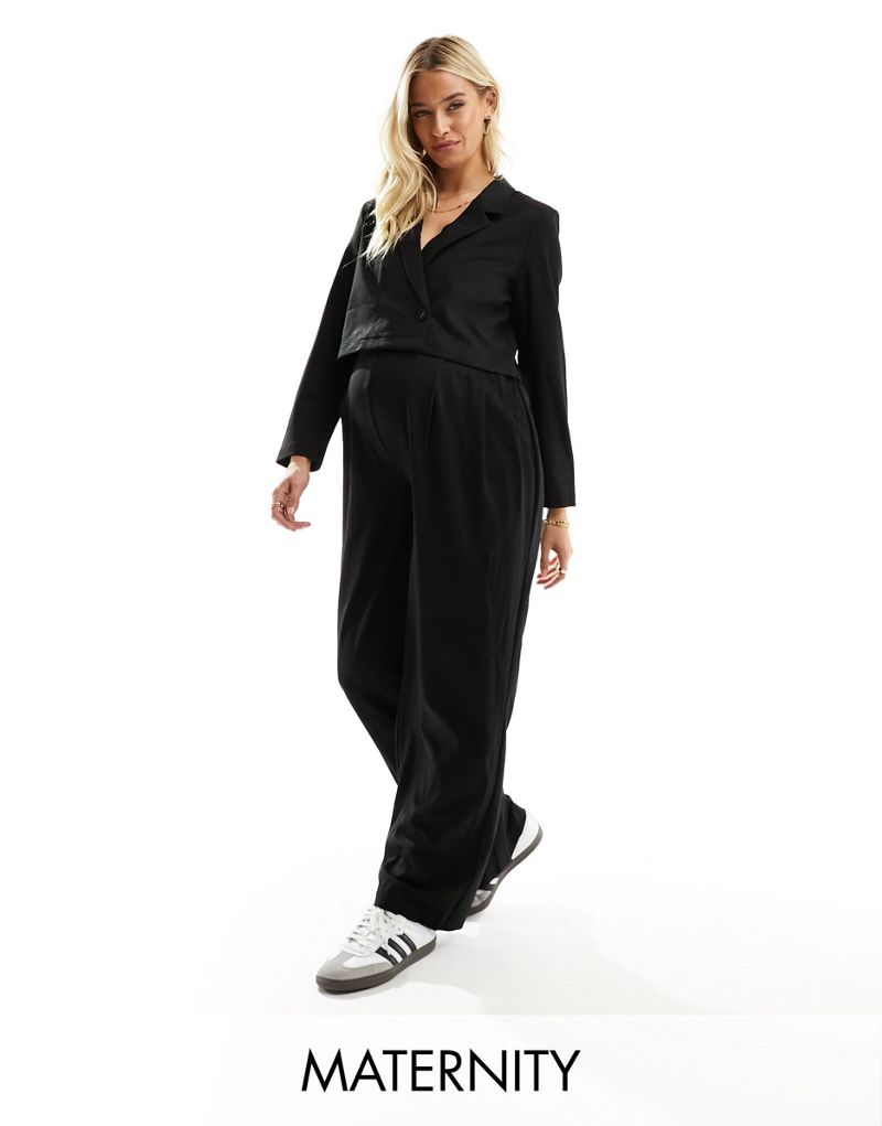 Черные широкие брюки с блестками для беременных Mamalicious — часть комплекта MAMALICIOUS