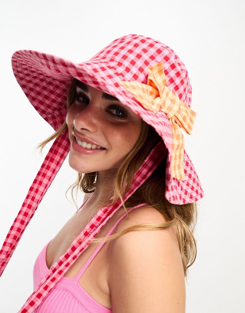 Розовая широкополая шляпа с контрастным бантом Neon Rose Neon Rose