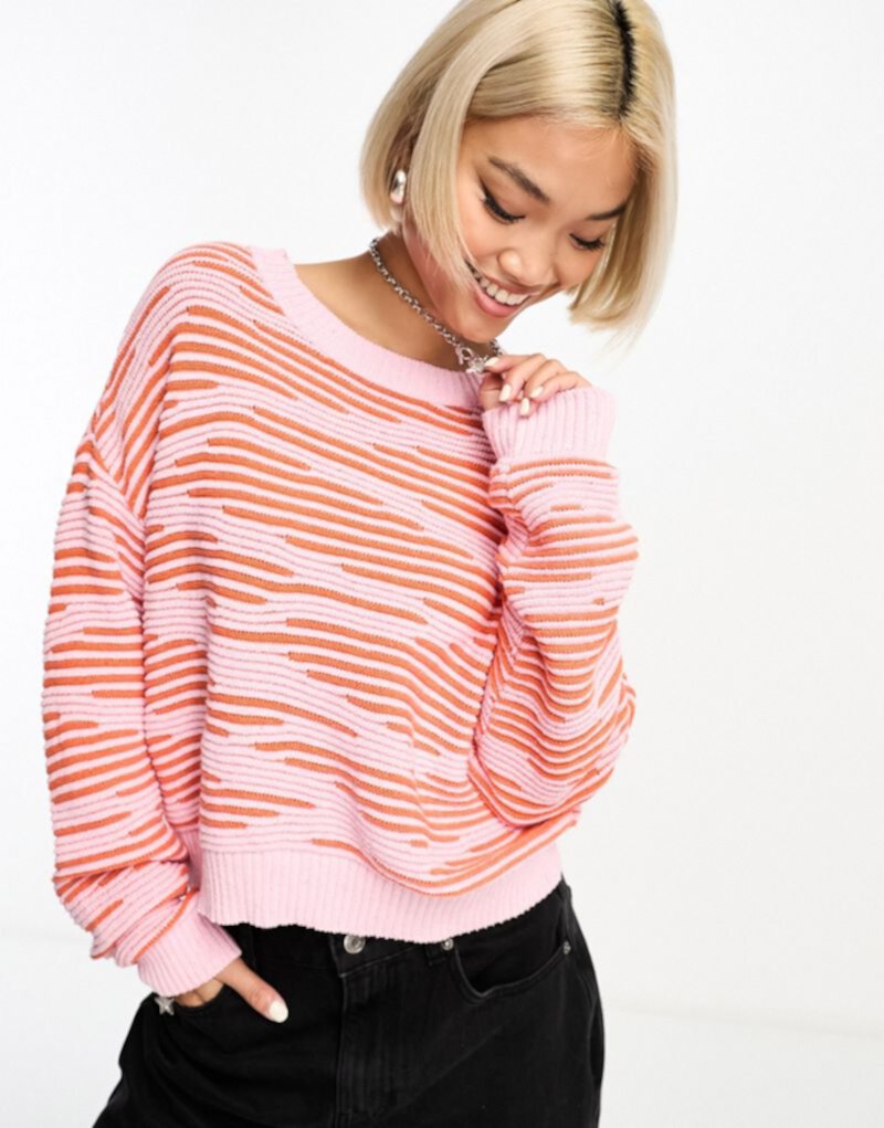 Только фактурный свитер с розово-оранжевым принтом ONLY