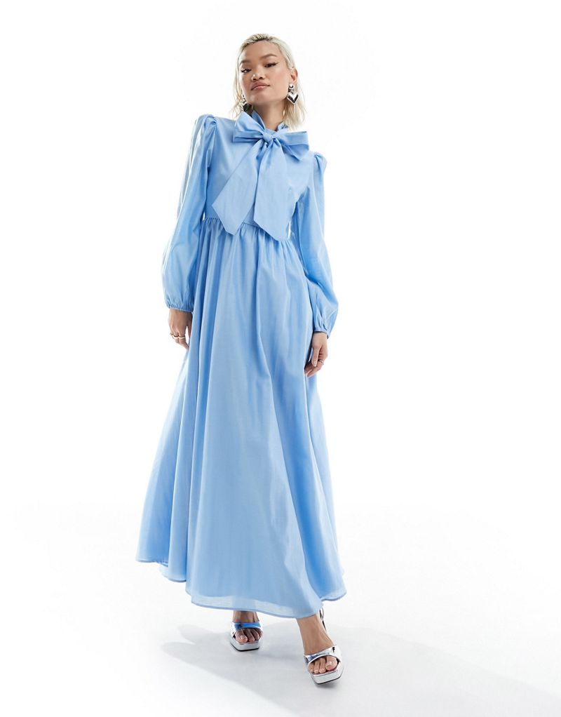 Голубое платье миди с длинными рукавами и бантом Sister Jane Sister jane
