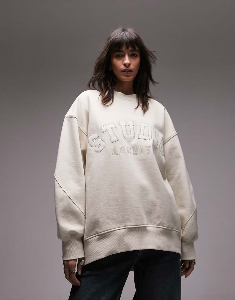 Женская Толстовка Topshop Oversized с Кривым Подолом в Цвете Овсянки TOPSHOP