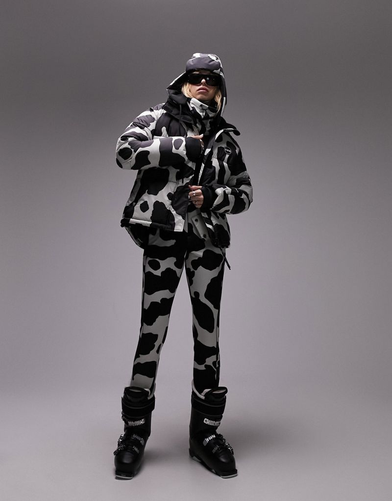 Разноцветная лыжная куртка-пуховик с коровьим принтом Topshop Sno TOPSHOP