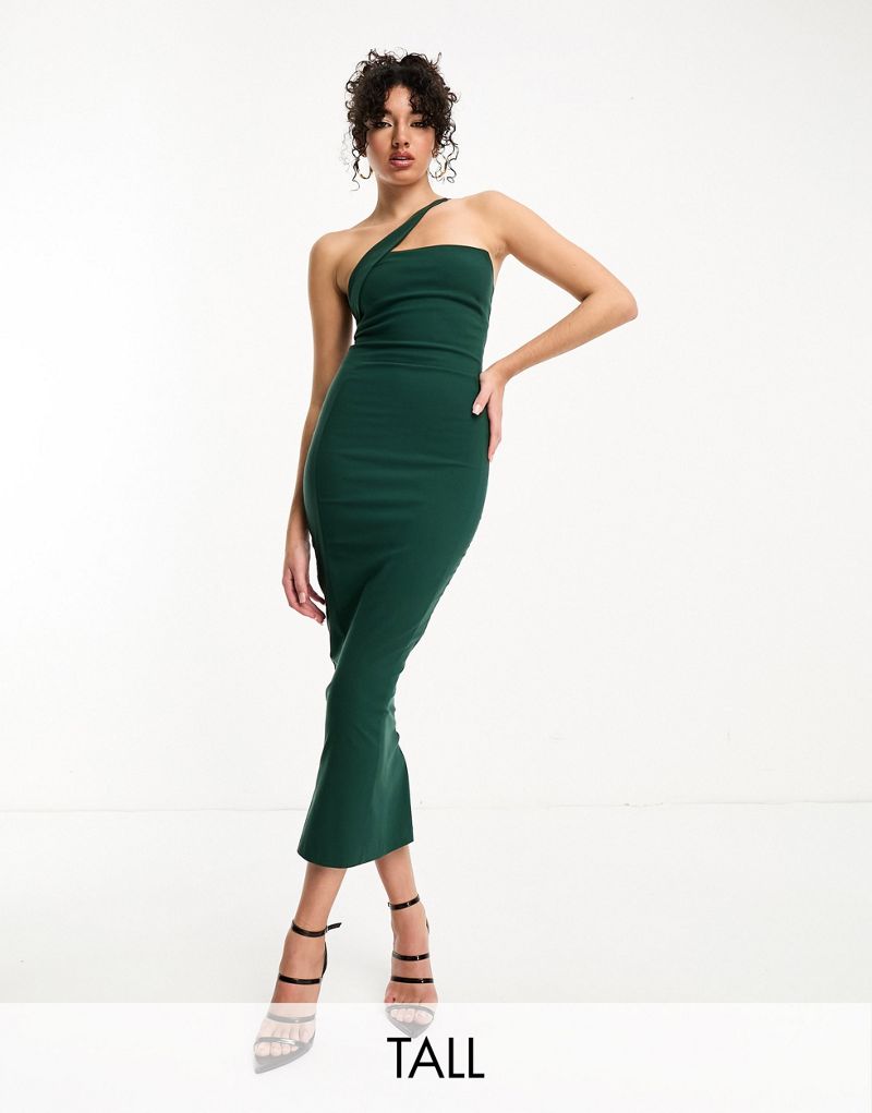 Зеленое платье миди на одно плечо с контрастной атласной отделкой Vesper Tall Vesper Tall