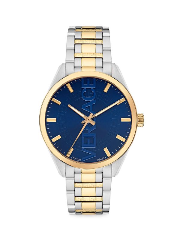 V Вертикальные двухцветные IP-часы с золотым браслетом из нержавеющей стали Versace