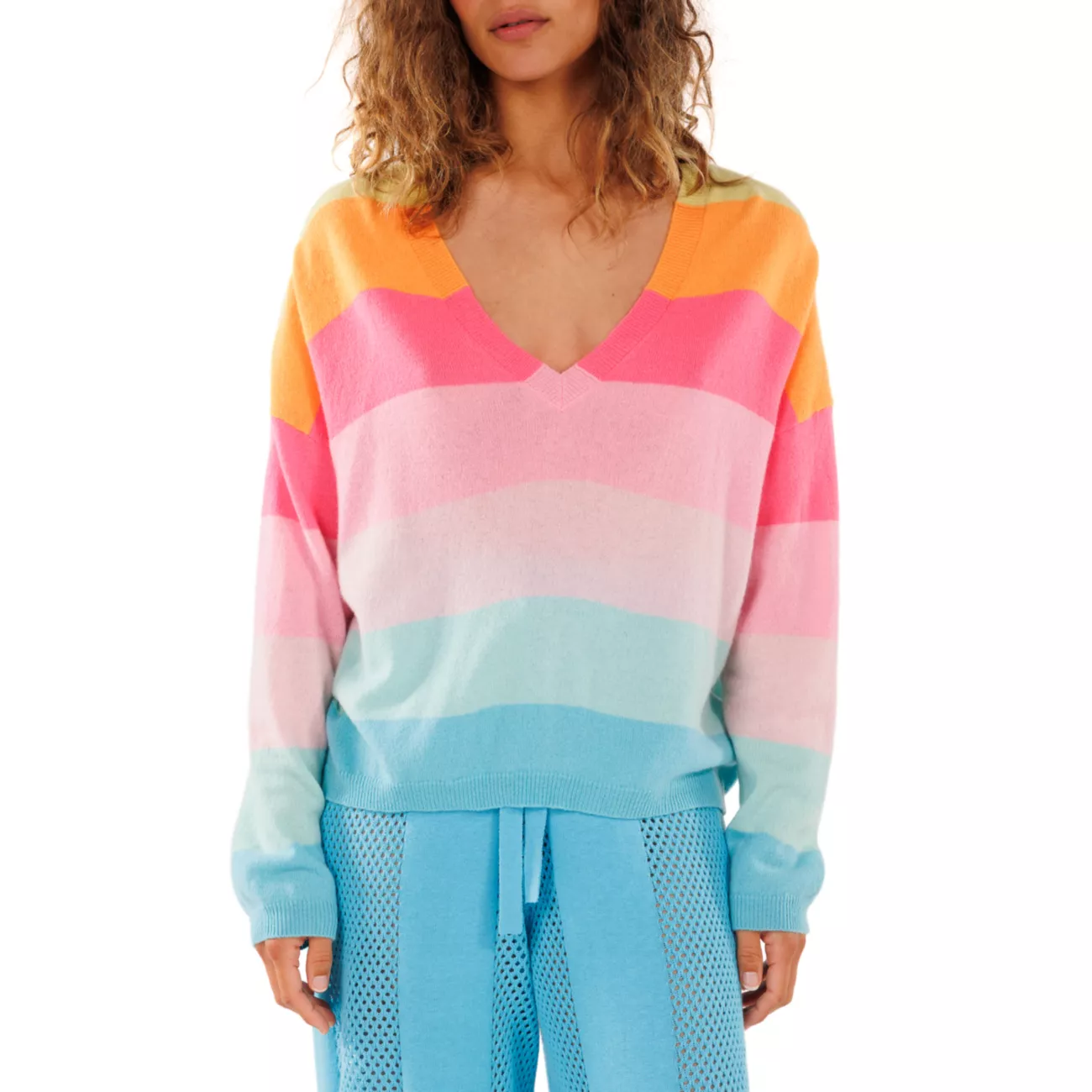 Кашемировый свитер с V-образным вырезом и цветными блоками Crush Cashmere
