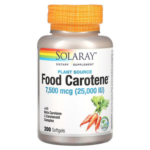 Пищевой каротин, 7500 мкг (25 000 МЕ), 200 мягких таблеток Solaray
