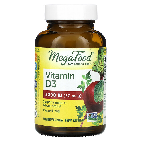 Vitamin D3, 2,000 IU (50 mcg), 30 Tablets (Таблетки) MegaFood