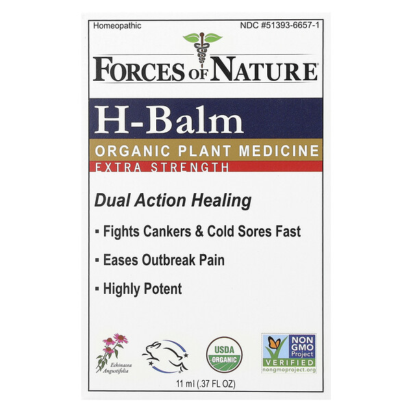H-Balm, Органическая растительная медицина, повышенная сила, 0,37 жидкой унции (11 мл) Forces of Nature