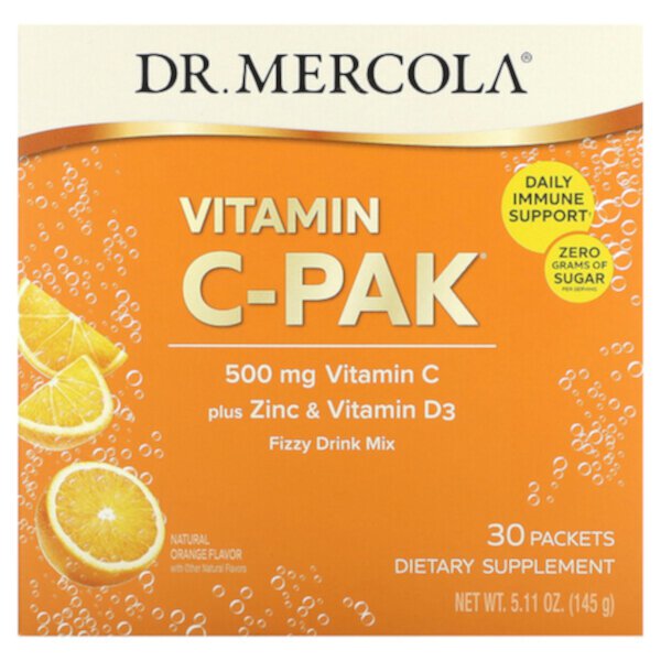 Vitamin C-PAK, Натуральный апельсин, 500 мг, 30 пакетиков по 4,84 г - Dr. Mercola Dr. Mercola