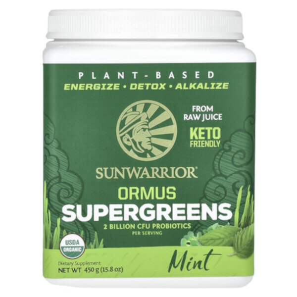 Ormus Supergreens, Мята, 2 миллиарда КОЕ, 15,8 унции (450 г) Sunwarrior