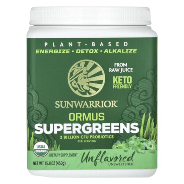 Ormus Supergreens, без вкуса, 2 миллиарда КОЕ, 15,8 унции (450 г) Sunwarrior